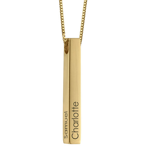 Engraved 3D Bar Necklace in Gold Plating